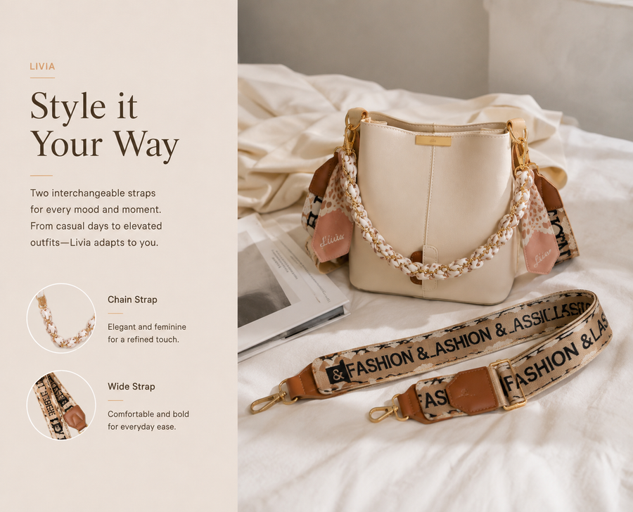 Livia handbag interchangeable strap styling