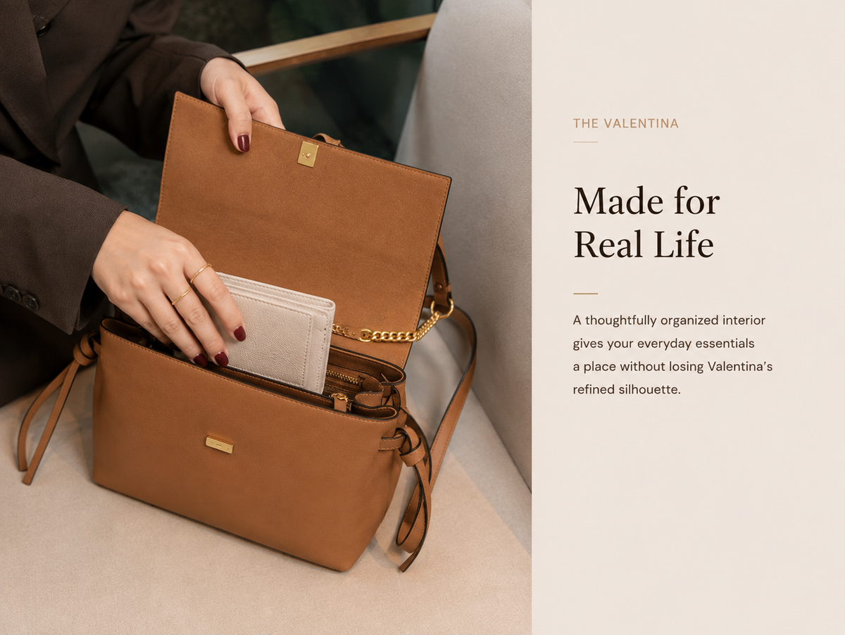 Valentina handbag real-life organization editorial
